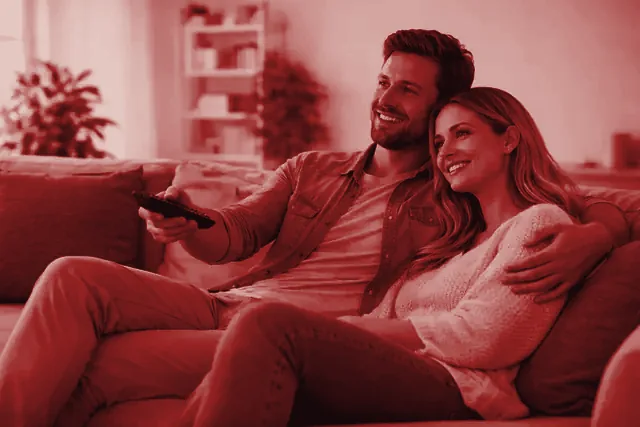 A family watching Uhdsports on the living-room television
